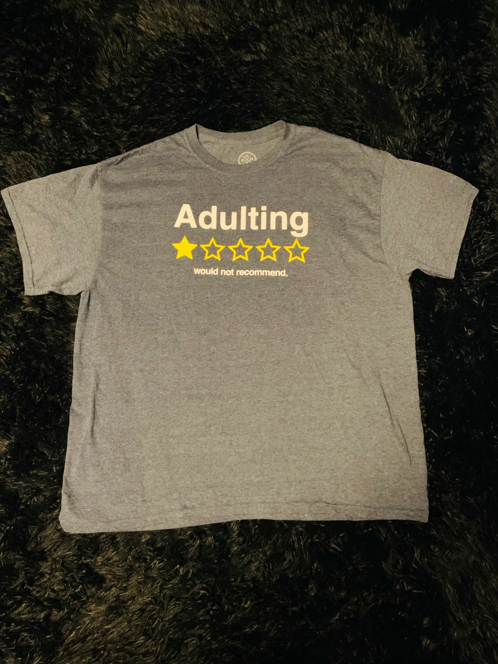 Adulting Graphic Tee in Heather Gray with Yellow Stars (Men’s XL Funny Shirt)
